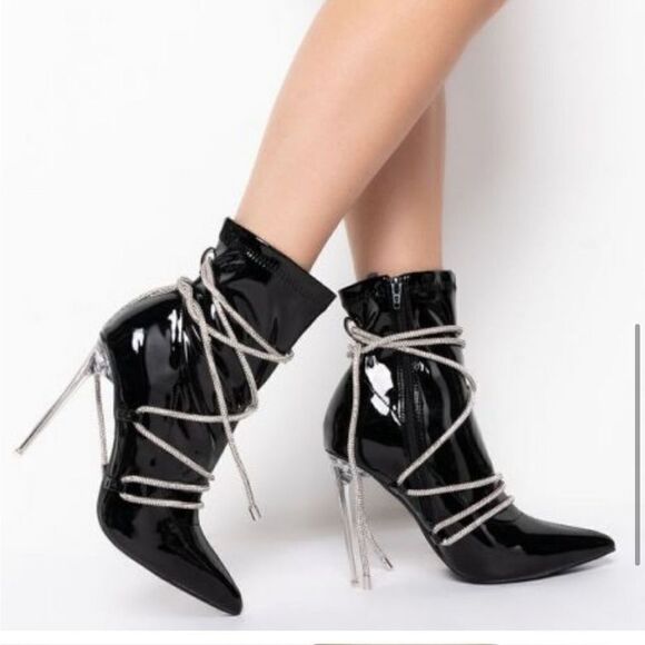 Azalea Wang Dripping in Diamonds Patent Leather Booties Size 9, New without box - Picture 3 of 12